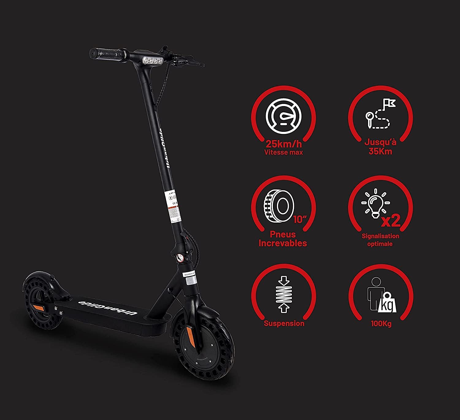 Trottinette électrique Adulte UrbanGlide Ride 100 Evo – 350W, 25 Km/h, Autonomie 25 Km – Roues 10 Pouces, Freins à Disque, Pliable